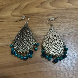 Elegant Gold Beaded Detail Dangle Earrings